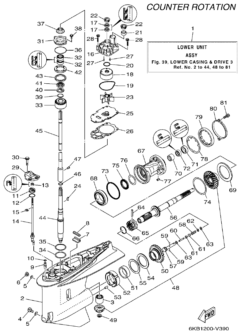Yamaha F300FST, FL300FST, F300FST2, FL300FST2 LOWER CASING & DRIVE 3 parts diagram